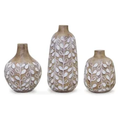 Kirkland's Home Brown And White Resin Leaf Vases, Set Of 3- Vases