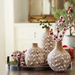 Kirkland's Home Brown And White Resin Leaf Vases, Set Of 3- Vases