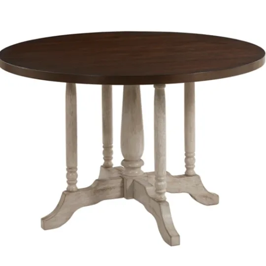Kirkland's Home Brown And White Round Wooden Dining Table- Dining Tables