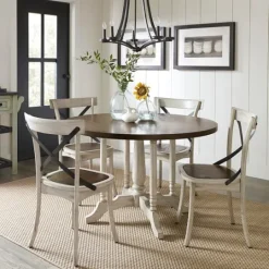 Kirkland's Home Brown And White Round Wooden Dining Table- Dining Tables