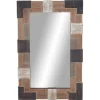 Kirkland's Home Brown And White Square Strips Wood Framed Mirror- Decorative Mirrors