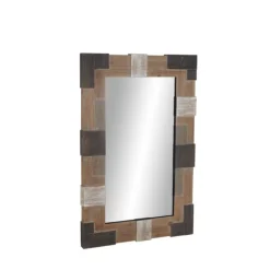 Kirkland's Home Brown And White Square Strips Wood Framed Mirror- Decorative Mirrors