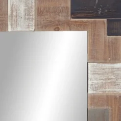Kirkland's Home Brown And White Square Strips Wood Framed Mirror- Decorative Mirrors