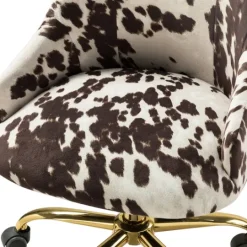 Kirkland's Home Brown And White Upholstered Cow Print Office Chair- Office Furniture