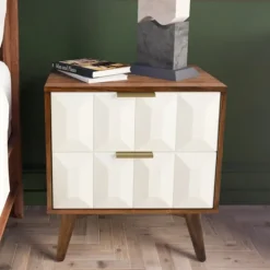 Kirkland's Home Brown And White Wood 2-Drawer Nightstand- Nightstands