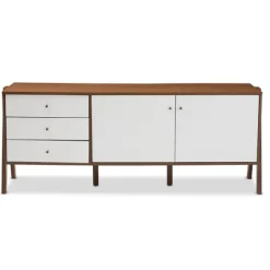 Kirkland's Home Brown And White Wood Mid-Century Modern Sideboard- Cabinets & Sideboards