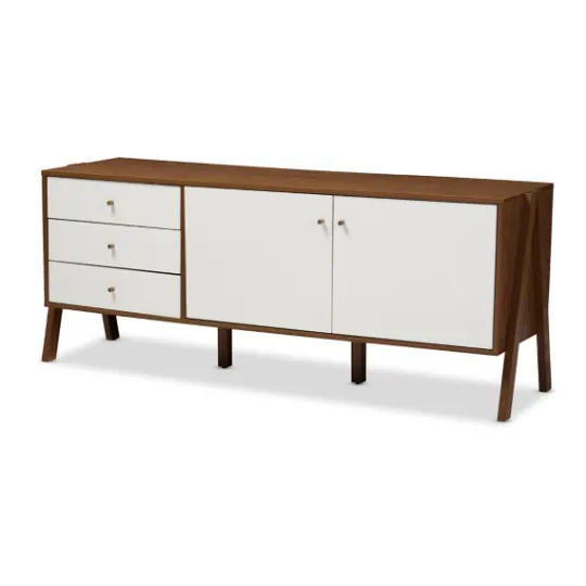 Kirkland's Home Brown And White Wood Mid-Century Modern Sideboard- Cabinets & Sideboards