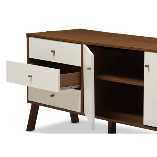 Kirkland's Home Brown And White Wood Mid-Century Modern Sideboard- Cabinets & Sideboards