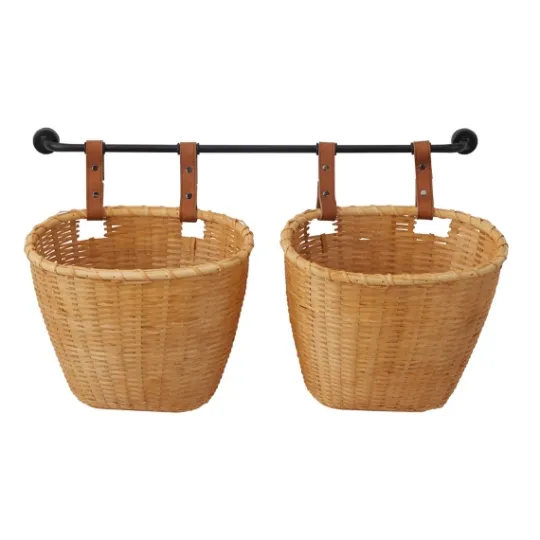 Kirkland's Home Brown Bamboo Basket And Metal Bar Wall Shelf- Shelves