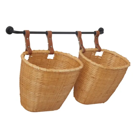 Kirkland's Home Brown Bamboo Basket And Metal Bar Wall Shelf- Shelves