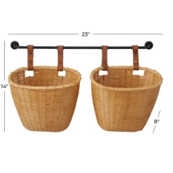 Kirkland's Home Brown Bamboo Basket And Metal Bar Wall Shelf- Shelves