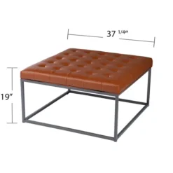 Kirkland's Home Brown Button Tufted Faux Leather Ottoman- Benches & Ottomans