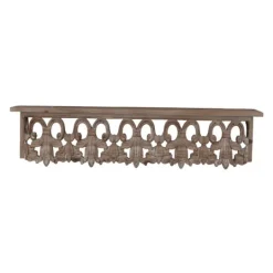 Kirkland's Home Brown Carved Scroll Wooden Wall Shelf- Shelves