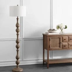 Kirkland's Home Brown Carved Spindle Floor Lamp- Floor Lamps