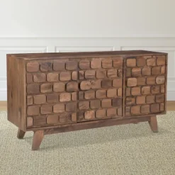 Kirkland's Home Brown Carved Wood Woven 3-Door Sideboard- Cabinets & Sideboards