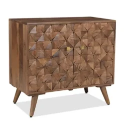 Kirkland's Home Brown Carved Wood Woven 2-Door Cabinet- Cabinets & Sideboards