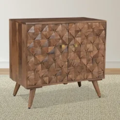 Kirkland's Home Brown Carved Wood Woven 2-Door Cabinet- Cabinets & Sideboards