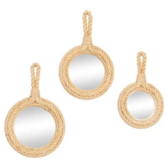 Kirkland's Home Brown Cora Jute Wall Mirrors, Set Of 3- Decorative Mirrors