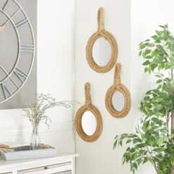 Kirkland's Home Brown Cora Jute Wall Mirrors, Set Of 3- Decorative Mirrors