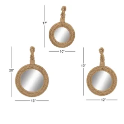 Kirkland's Home Brown Cora Jute Wall Mirrors, Set Of 3- Decorative Mirrors