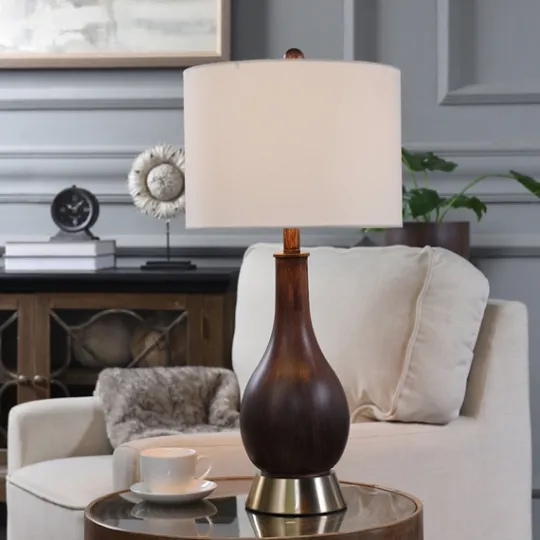 Kirkland's Home Brown Curved Wood Table Lamp- Table Lamps