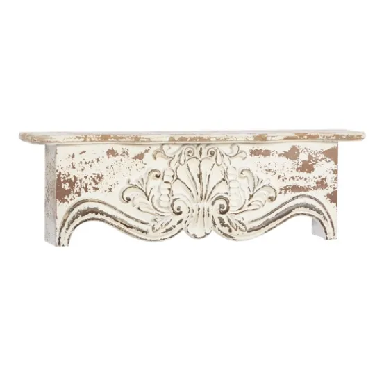 Kirkland's Home Brown Distressed Carved Wood Wall Shelf- Shelves