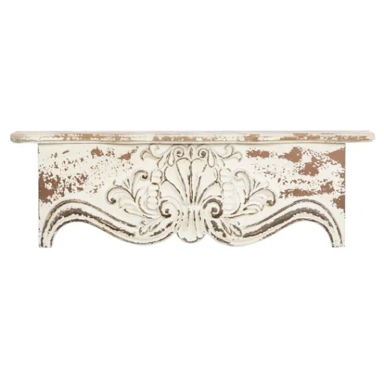 Kirkland's Home Brown Distressed Carved Wood Wall Shelf- Shelves