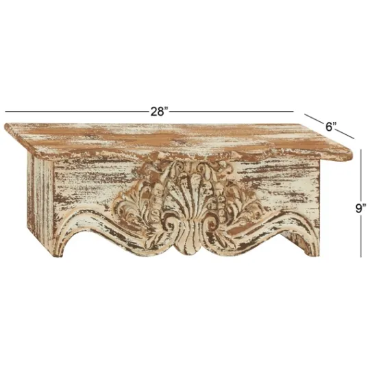 Kirkland's Home Brown Distressed Carved Wood Wall Shelf- Shelves