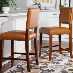 Kirkland's Home Brown Faux Leather Square Classic Counter Stool- Bar Stools & Counter Height Stools