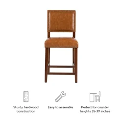 Kirkland's Home Brown Faux Leather Square Classic Counter Stool- Bar Stools & Counter Height Stools
