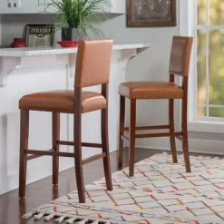 Kirkland's Home Brown Faux Leather Square Classic Bar Stool- Bar Stools & Counter Height Stools