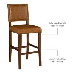 Kirkland's Home Brown Faux Leather Square Classic Bar Stool- Bar Stools & Counter Height Stools
