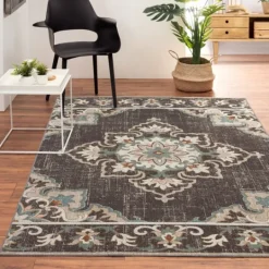Kirkland's Home Brown Floral Medallion Outdoor Area Rug, 7X9- Outdoor Rugs