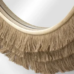 Kirkland's Home Brown Fringe Jute Round Wall Mirror- Decorative Mirrors