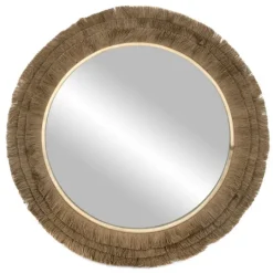Kirkland's Home Brown Fringe Jute Round Wall Mirror- Decorative Mirrors