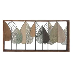 Kirkland's Home Brown Metal And Wood Leaves Wall Plaque- Wall Plaques