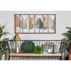 Kirkland's Home Brown Metal And Wood Leaves Wall Plaque- Wall Plaques