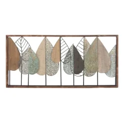 Kirkland's Home Brown Metal And Wood Leaves Wall Plaque- Wall Plaques