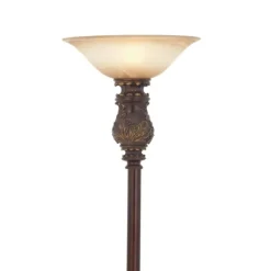Kirkland's Home Brown Metal Carved Base Uplight Floor Lamp- Floor Lamps