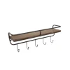 Kirkland's Home Brown Metal Frame Wood Wall Shelf With Hooks- Hooks