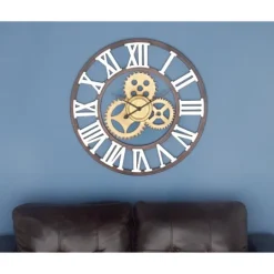 Kirkland's Home Brown Metal Open Face Gold Gears Wall Clock- Clocks