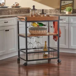 Kirkland's Home Brown Norcross Industrial Rolling Bar Cart- Kitchen Islands & Bar Carts
