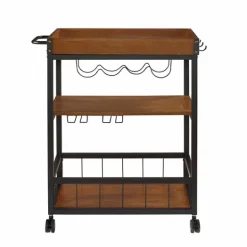 Kirkland's Home Brown Norcross Industrial Rolling Bar Cart- Kitchen Islands & Bar Carts