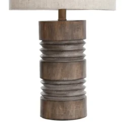Kirkland's Home Brown Ribbed Wood Finish Table Lamp- Table Lamps