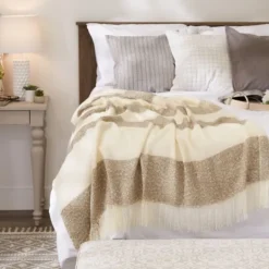 Kirkland's Home Brown Rugby Stripe Fringe Throw- Blankets & Throws