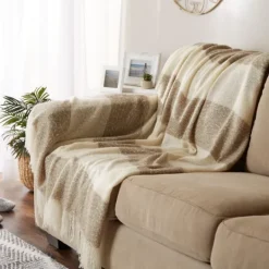 Kirkland's Home Brown Rugby Stripe Fringe Throw- Blankets & Throws