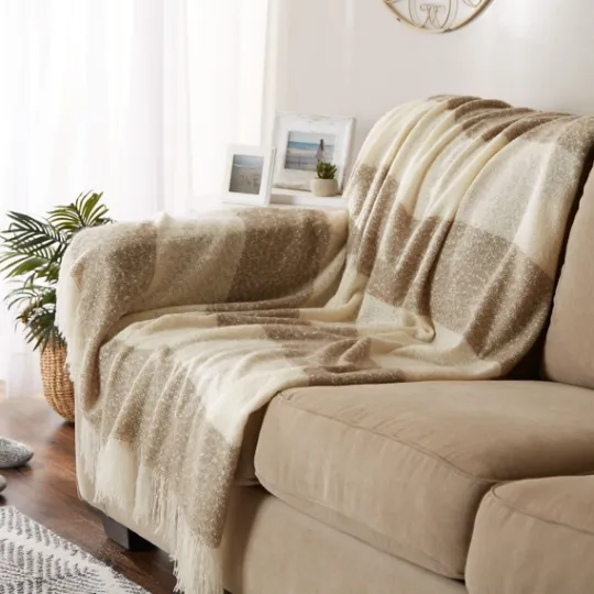 Kirkland's Home Brown Rugby Stripe Fringe Throw- Blankets & Throws