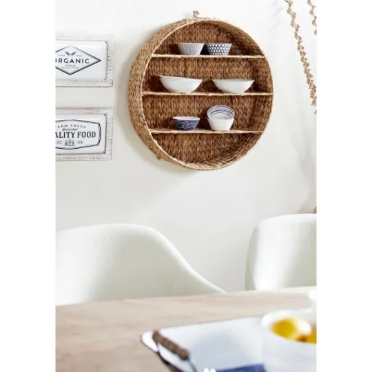 Kirkland's Home Brown Sea Grass Woven Round Wall Shelf- Shelves