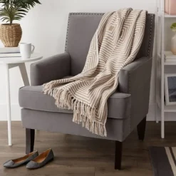 Kirkland's Home Brown Stone Square Stripes Throw- Blankets & Throws