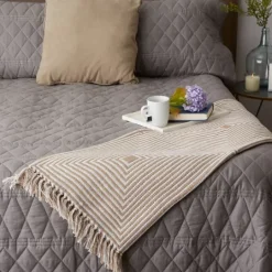 Kirkland's Home Brown Stone Square Stripes Throw- Blankets & Throws